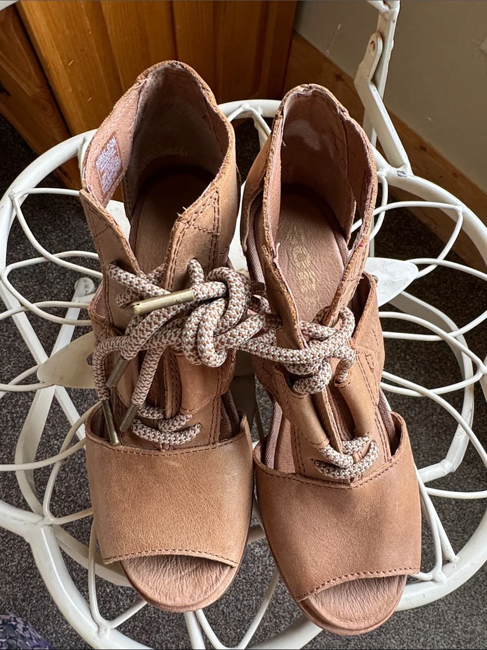 Sorel Tan Lace-Up Cutout Wedge Sandals